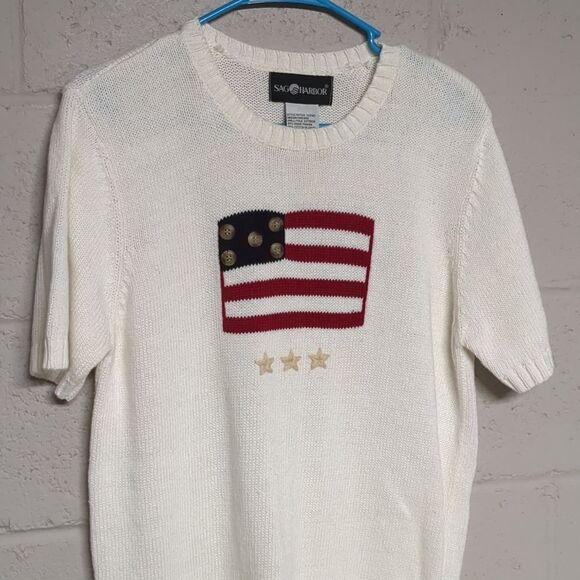 Sag Harbor White Sweater with Flag Design, Medium, Americana, Vintage - Picture 5 of 5